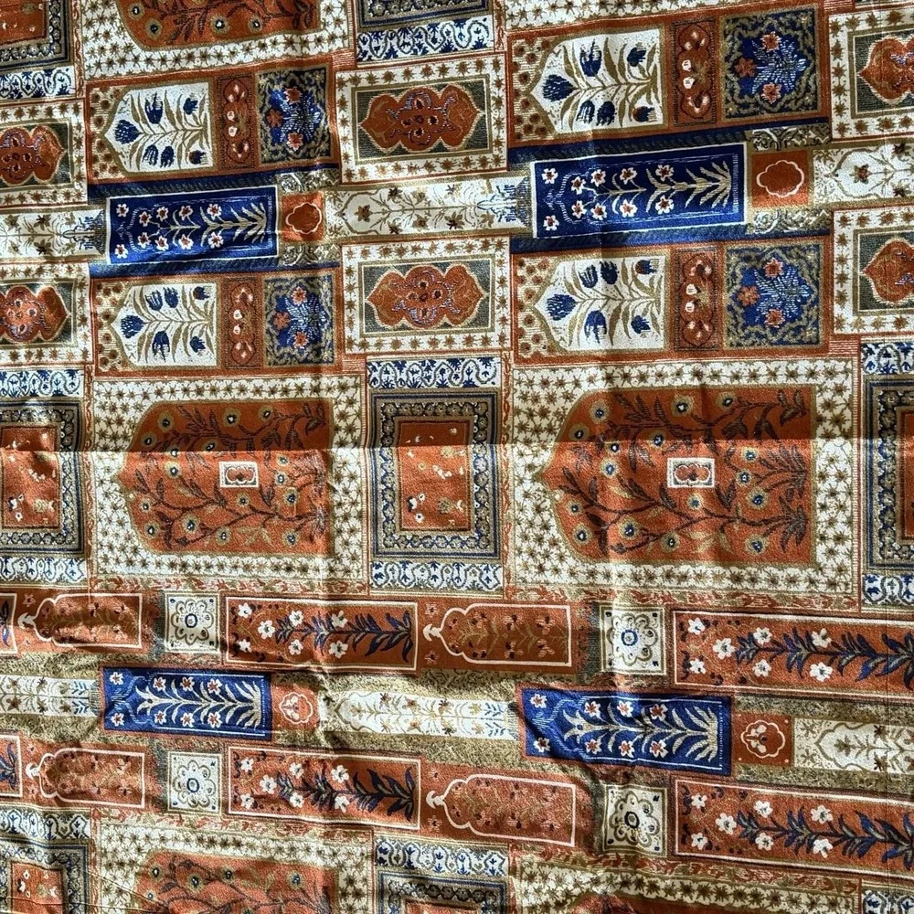Tapestry Wall Hanging Mughal Botanical Velvet Panel Burnt Orange Navy Gold 47x53